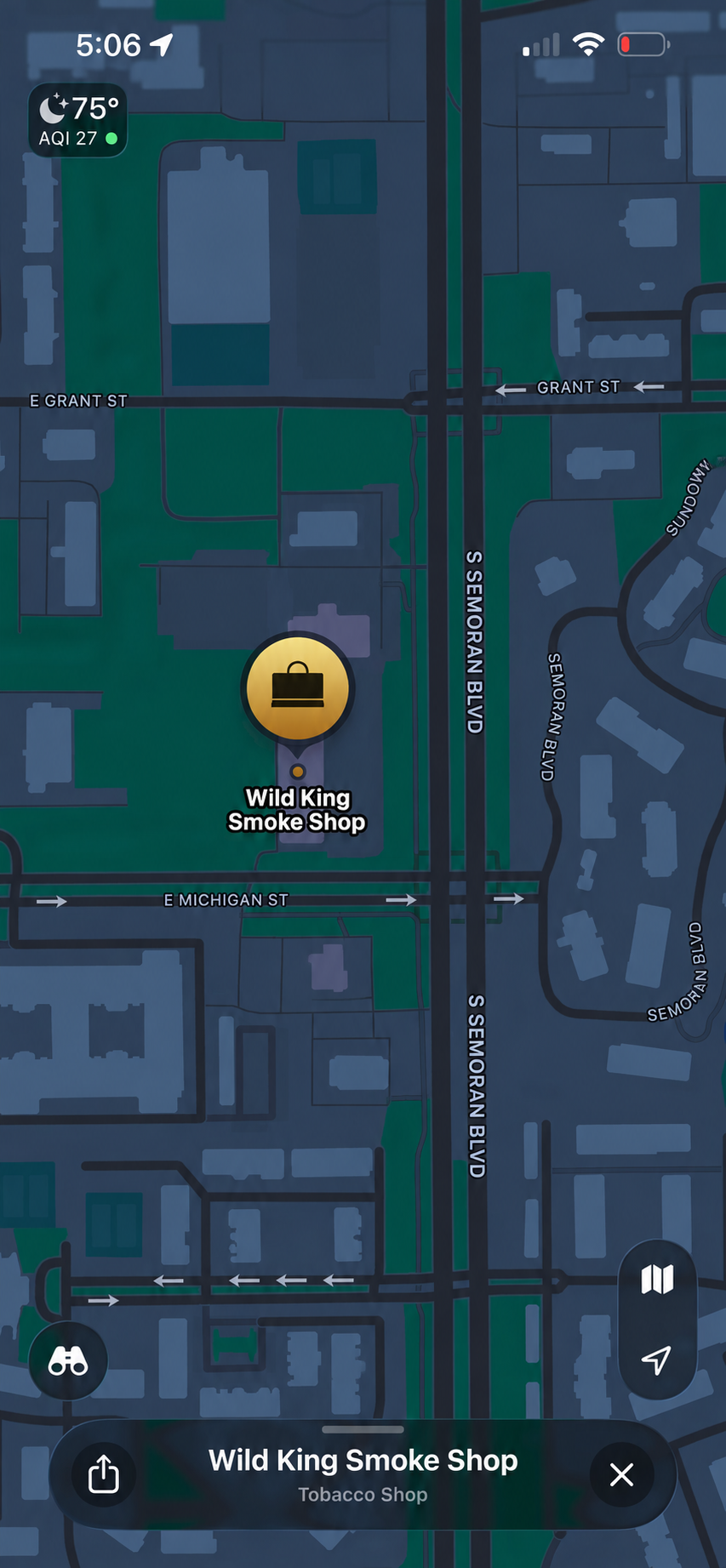 Map showing Wild King Smoke Shop